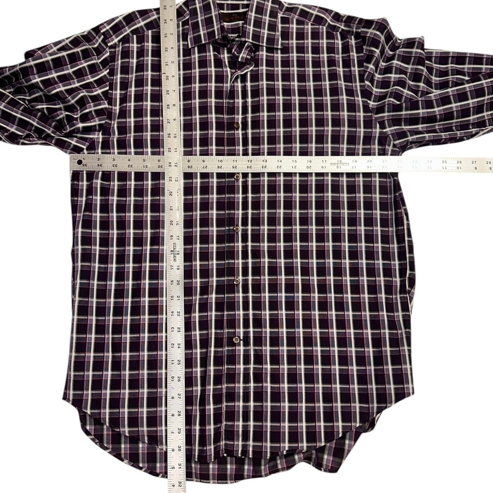 ETRO Milano Shirt Mens 100% Cotton Made in Italy Purple Plaid Button Up Size L - Picture 7 of 8